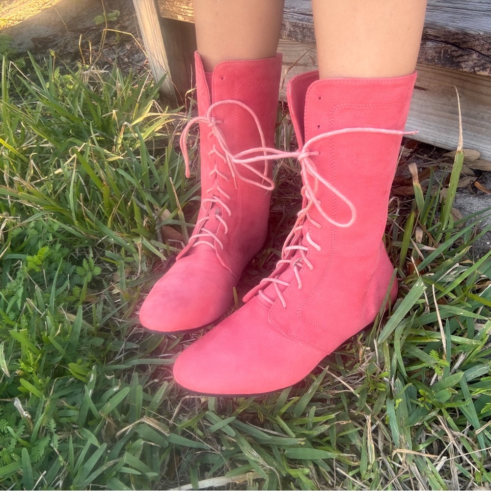 suede pinky coral boots